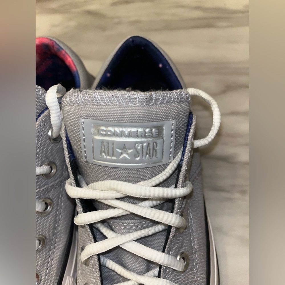 Converse Gray Low Top Sneakers with Pink & Navy Accents - Picture 2 of 6